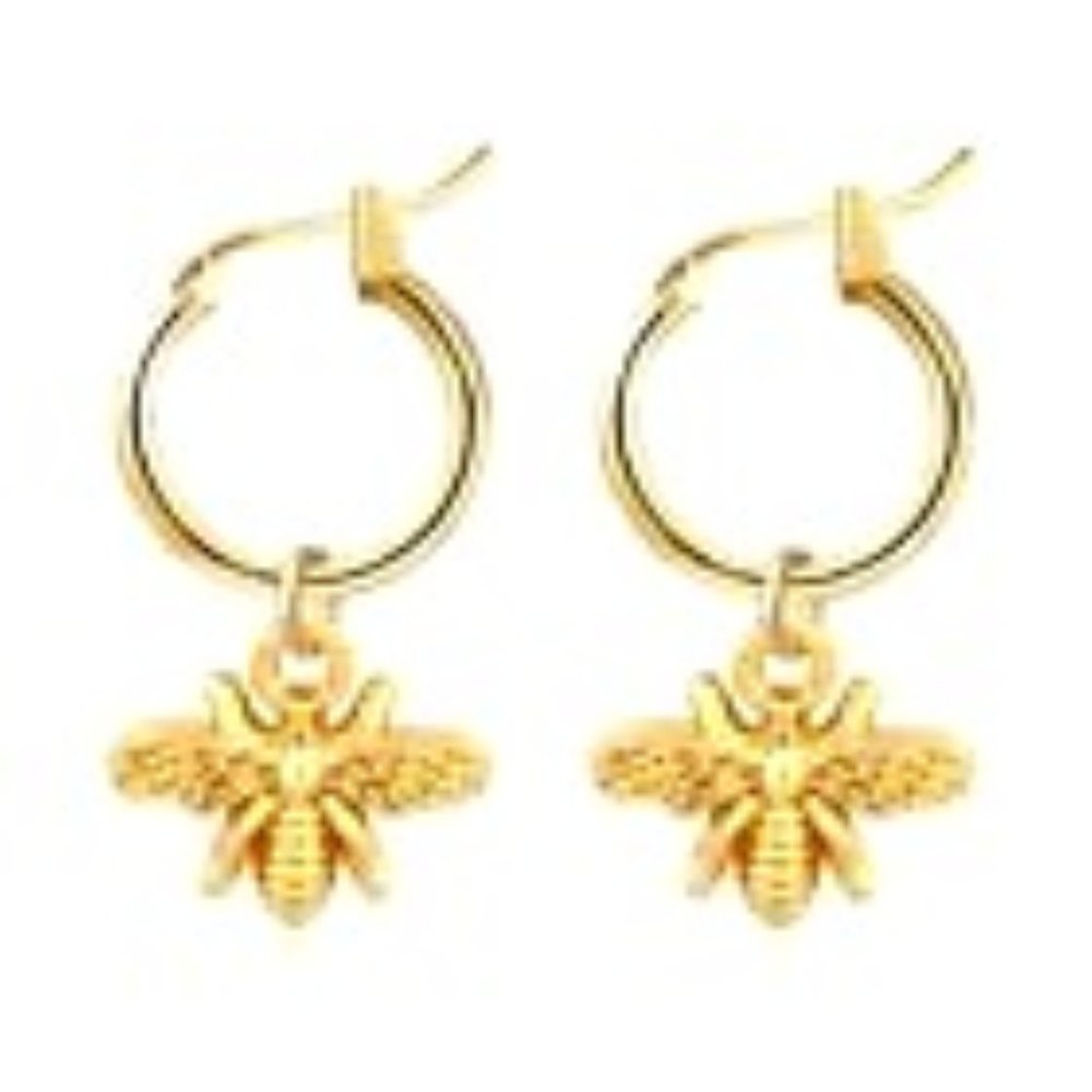 NEW! 18k Yellow Gold Minimalist BEE Hoop EARRINGS! BEAUTIFUL CLASSIC LOVELY - Picture 2 of 3